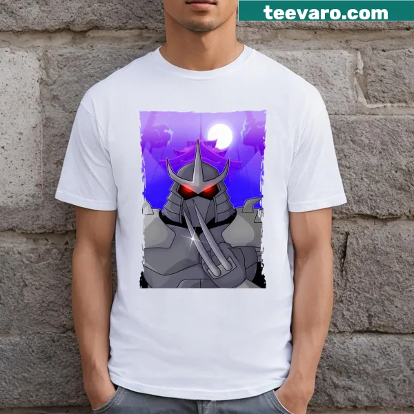 Illustrated armored villain graphic on T-shirt