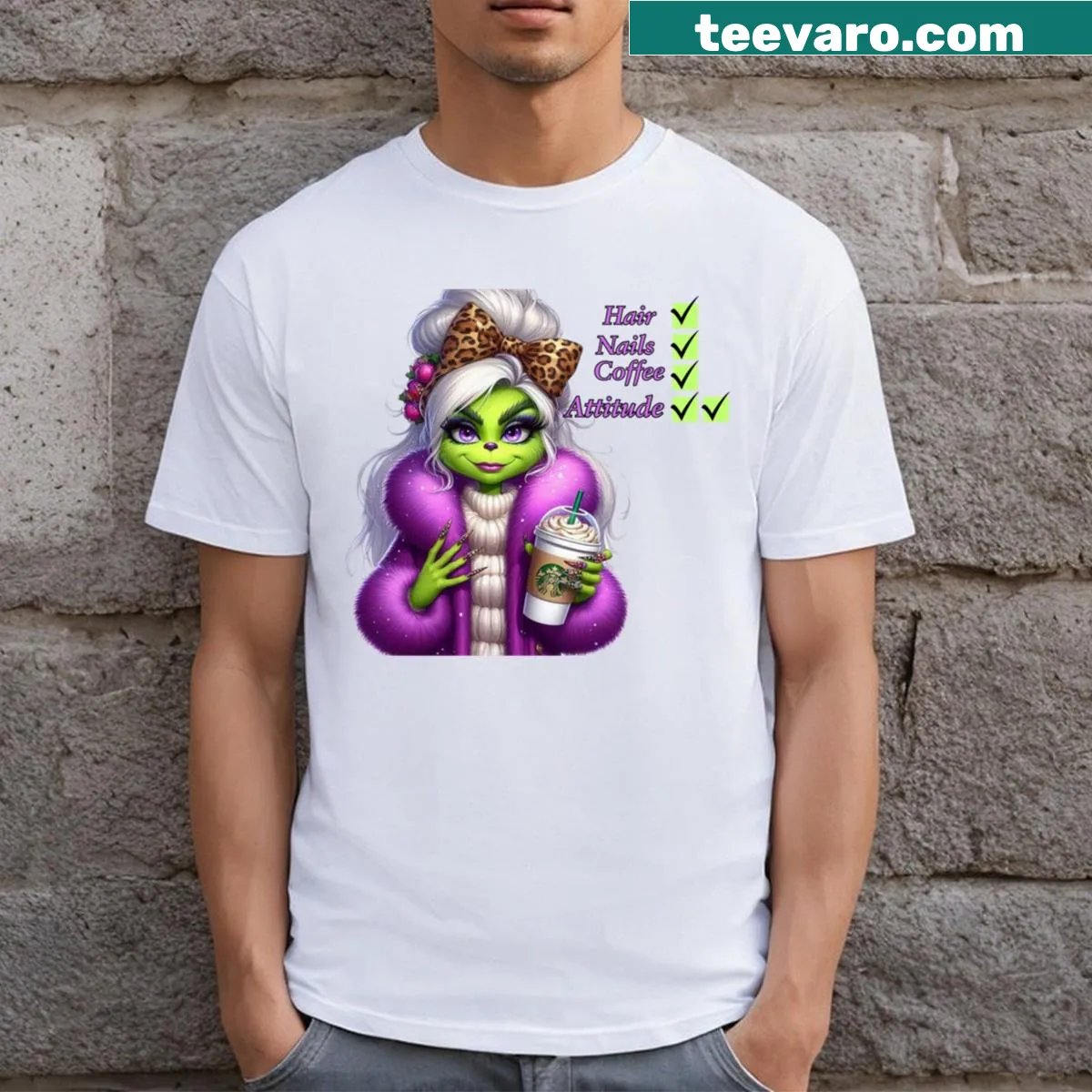 T-shirt featuring a playful Grinch character for kids — on a men's t-shirt