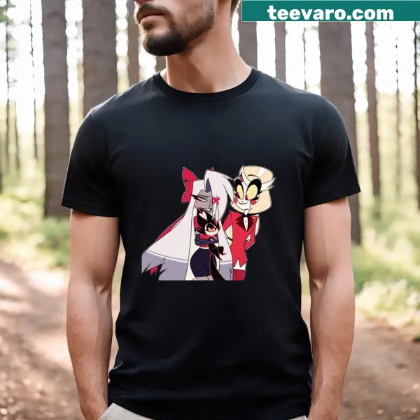 Graphic of Vaggie and Charlie from Hazbin Hotel on a T-shirt