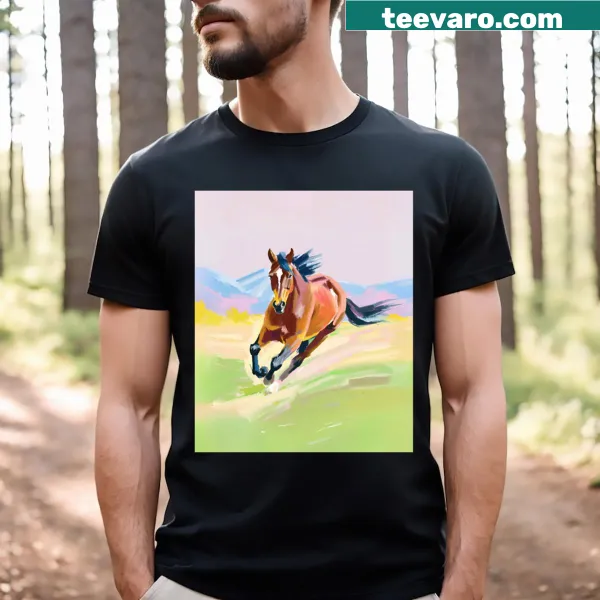 Oil paint design of a galloping horse on a T-shirt for horse lovers