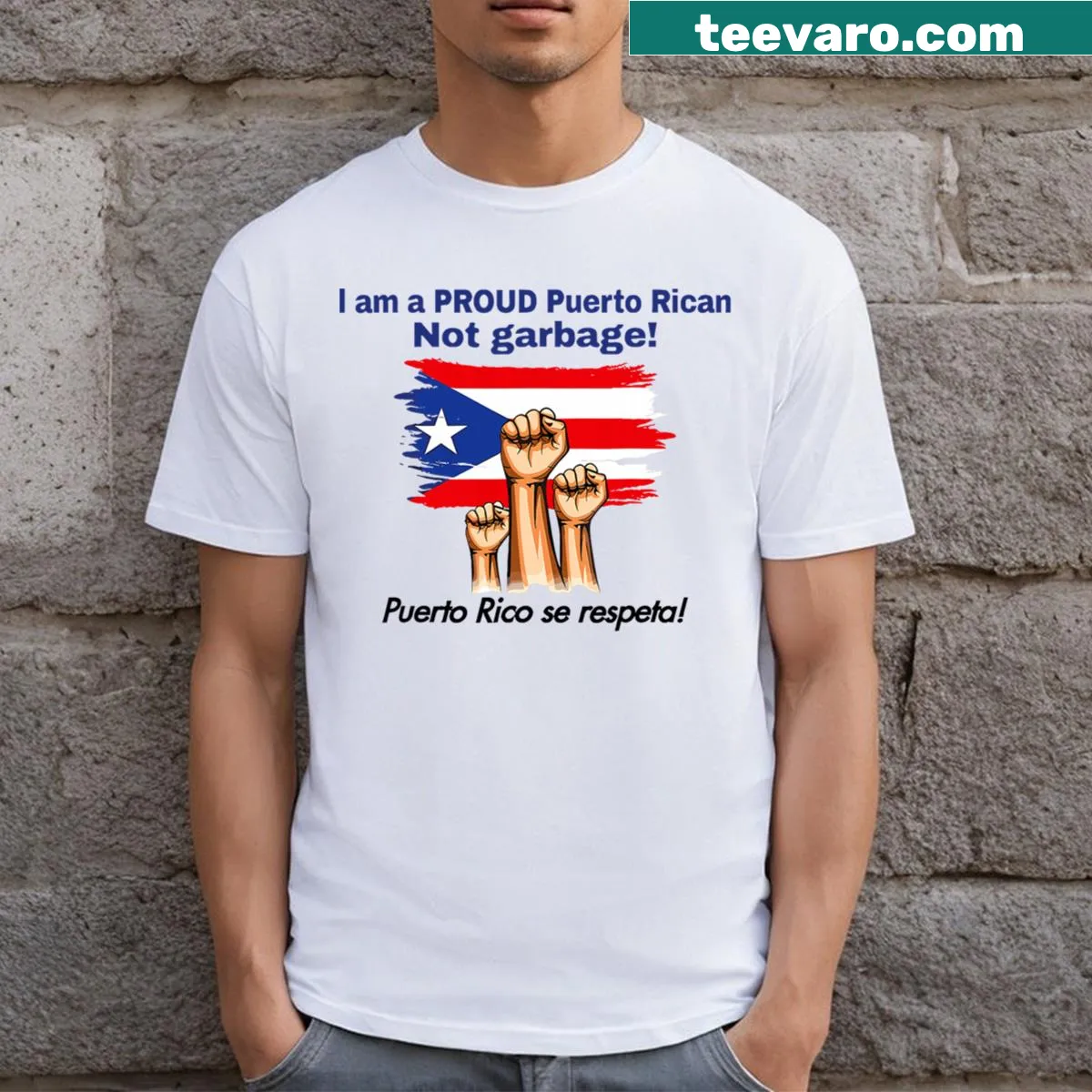T-shirt proudly declaring Puerto Rican heritage with cultural pride messages — on a men's t-shirt