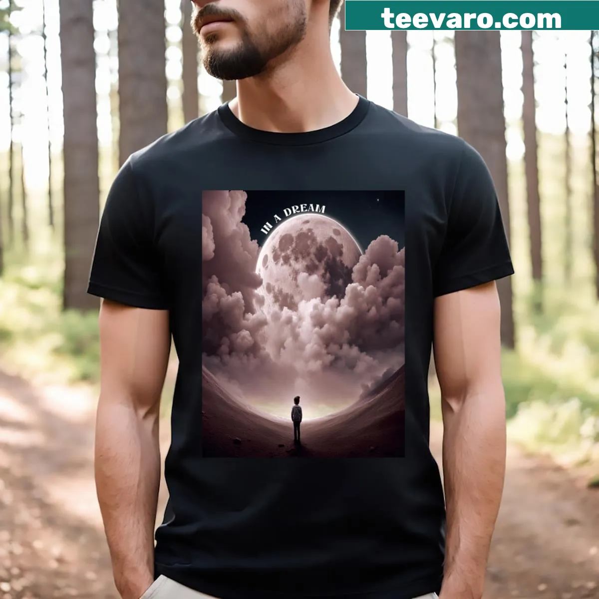 Whimsical dream-themed T-shirt with enchanting imagery — on a men's t-shirt