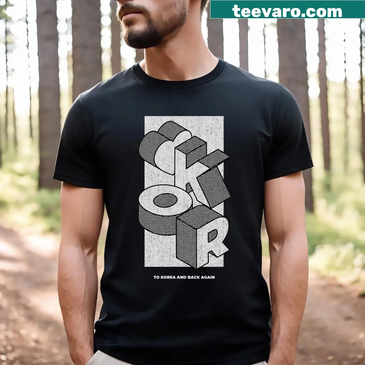Korean souvenir T-shirt with isometric block letters design — on a men's t-shirt