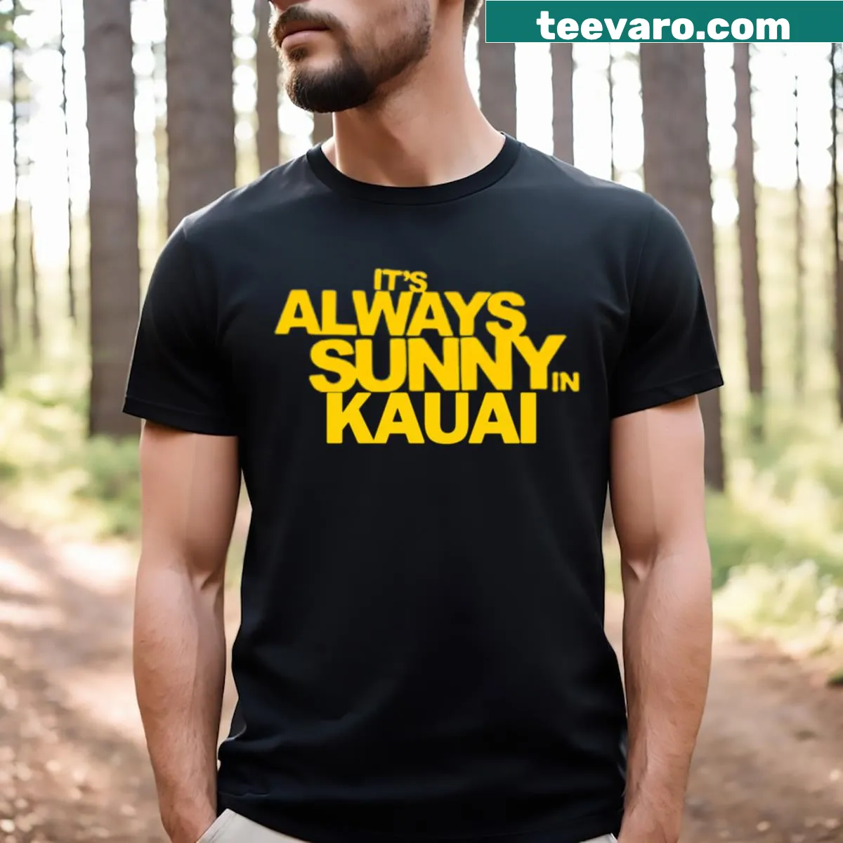 Playful Kauai-themed design on a t-shirt — on a men's t-shirt