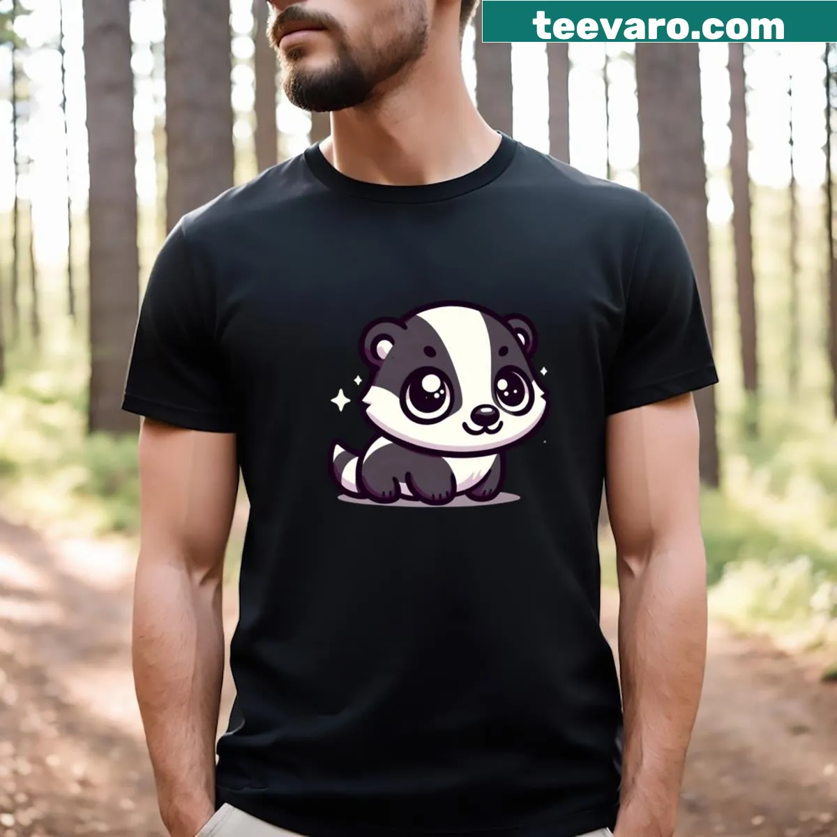 Kawaii baby badger graphic for zoologists on T-shirt — on a men's t-shirt