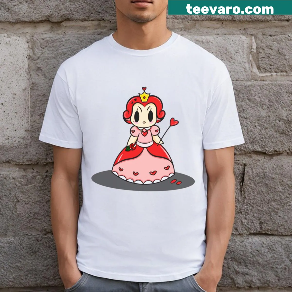 Kawaii style Queen of Hearts illustration on a t-shirt — on a men's t-shirt