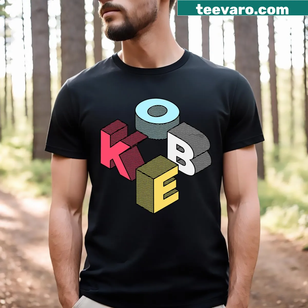 Retro T-shirt featuring Kobe's first name in block letters — on a men's t-shirt