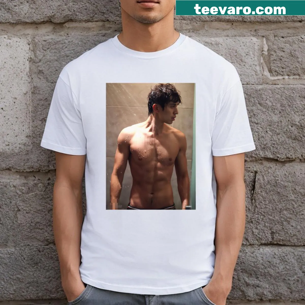 Aesthetic T-shirt featuring abstract typography inspired by Lee Dong Wook — on a men's t-shirt