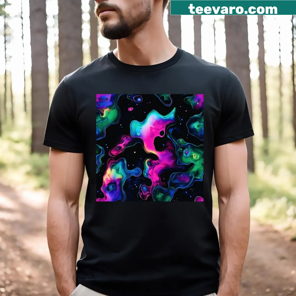 Abstract ink pattern T-shirt with neon colors — on a men's t-shirt