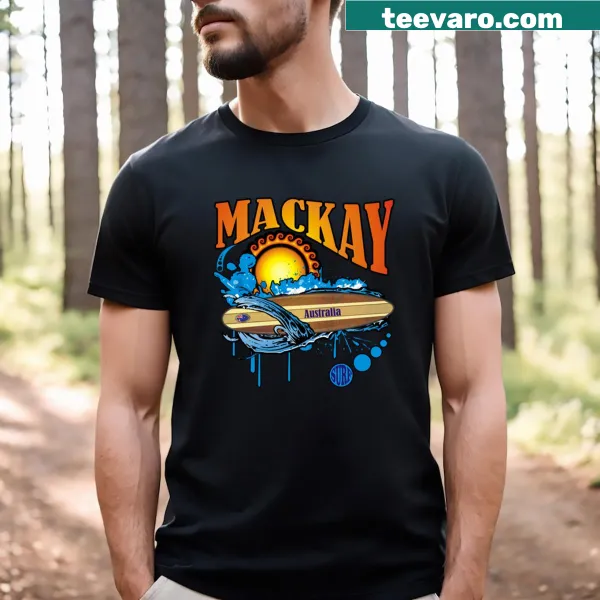Playful surf-themed t-shirt with Mackay graphics