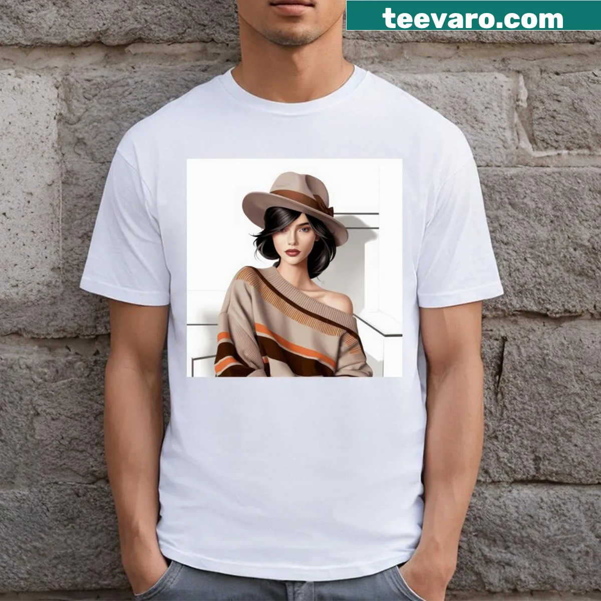 Illustrative design featuring Sabrina Carpenter on a T-shirt — on a men's t-shirt