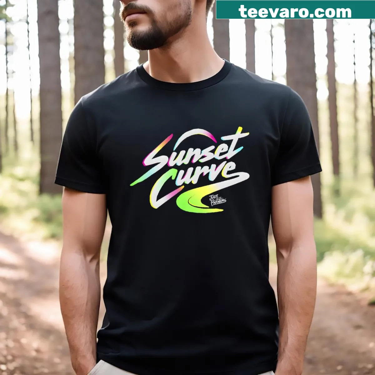 Minimalist typographic design T-shirt celebrating new music — on a men's t-shirt