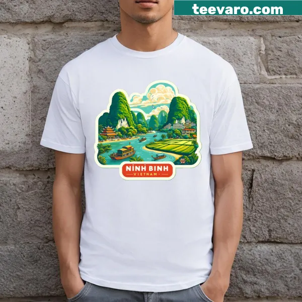 Vintage style t-shirt featuring Ninh Binh, Vietnam landscapes
