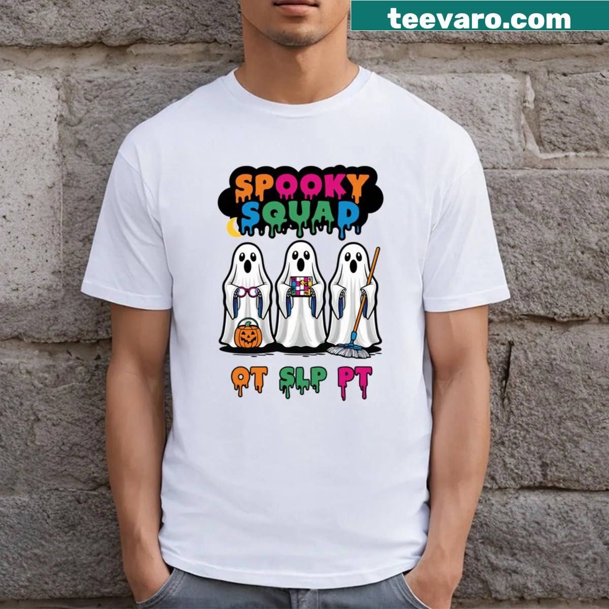 Whimsical ghost design t-shirt for occupational therapy — on a men's t-shirt