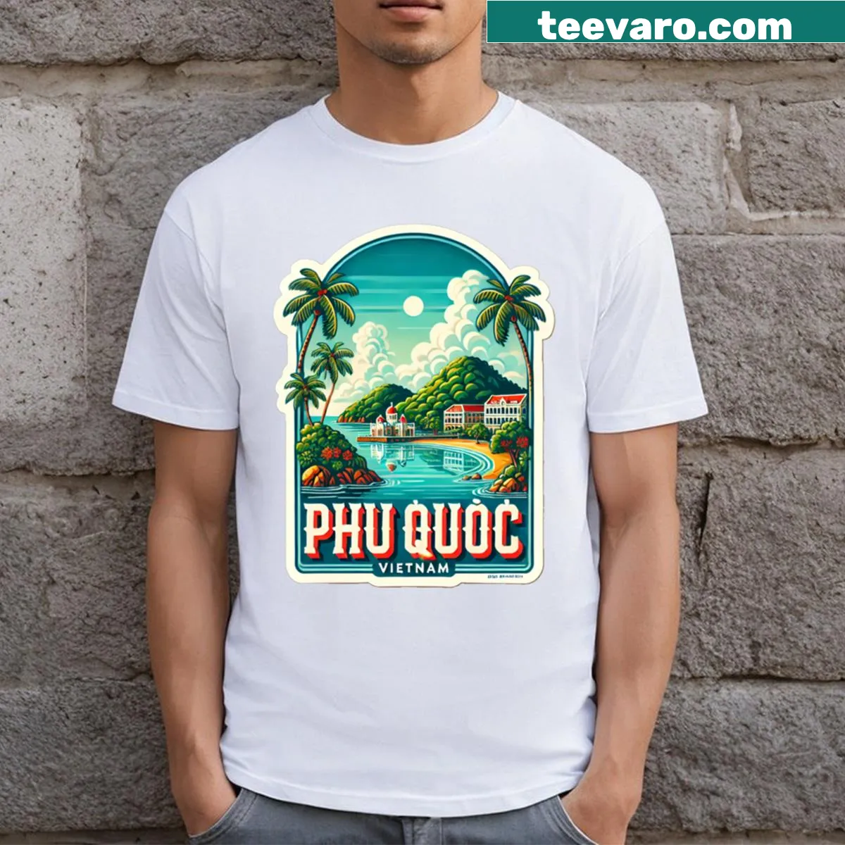 Phu Quoc Vietnam T-shirt featuring an island illustration — on a men's t-shirt