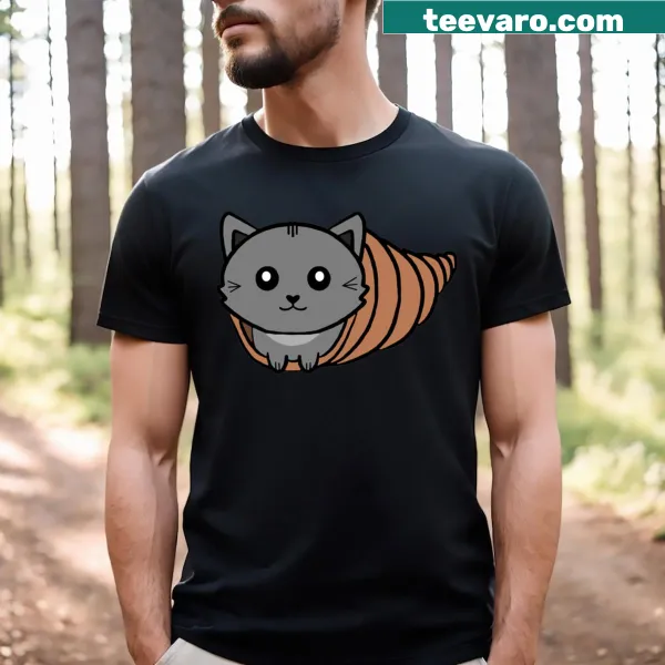 Illustrated T-shirt featuring a whimsical gathering of cats
