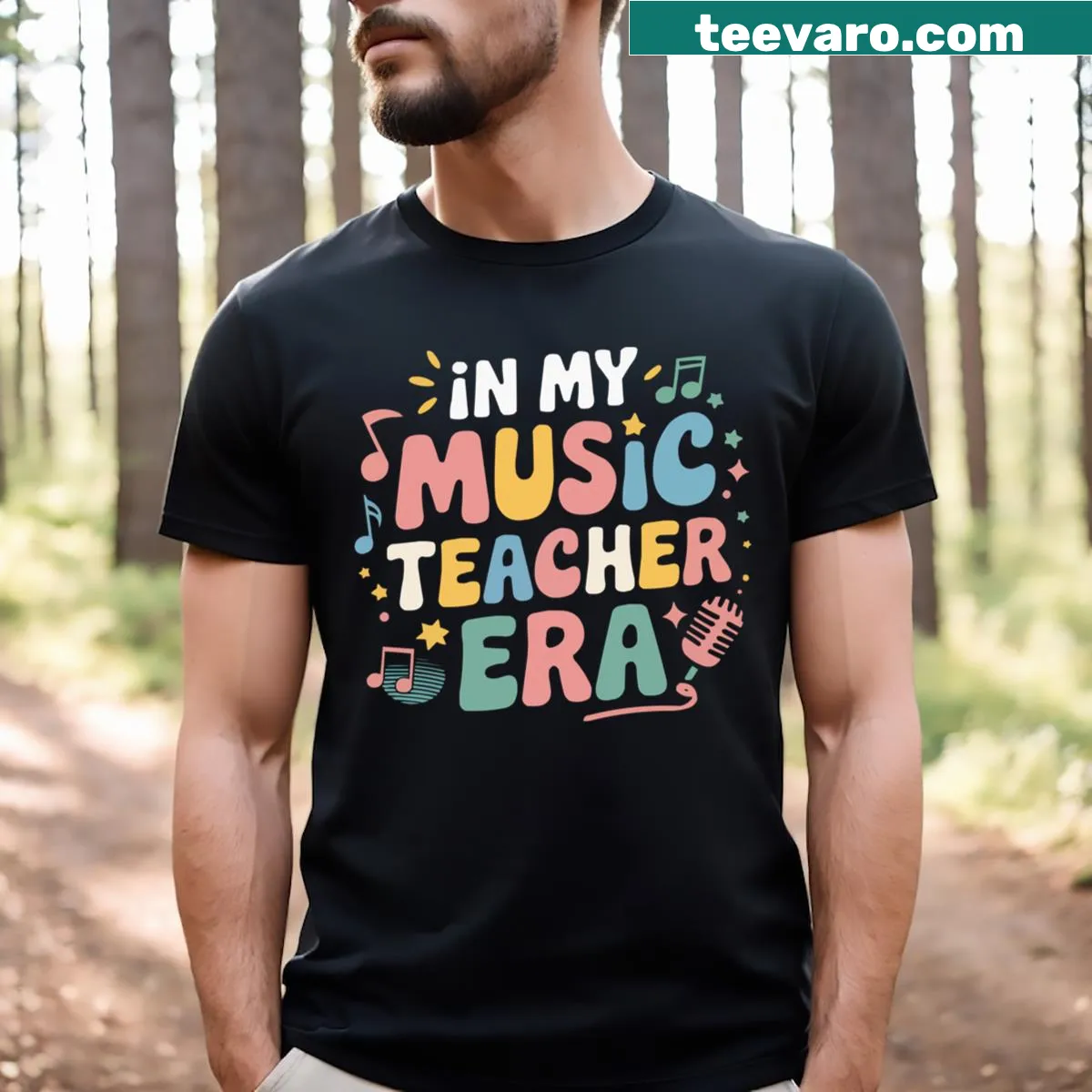 Retro Music Teacher T-shirt with charming music illustration — on a men's t-shirt