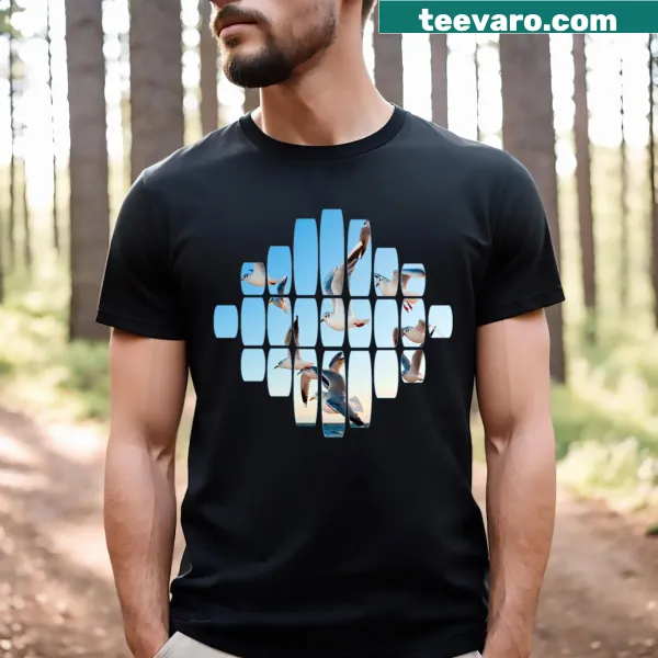 Mosaic design featuring seagulls on a stylish t-shirt.