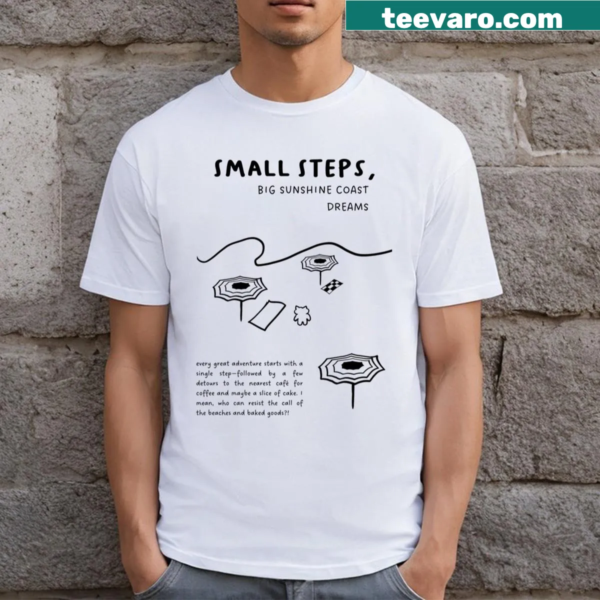 Cute beach scenery illustration t-shirt for coastal enthusiasts. — on a men's t-shirt