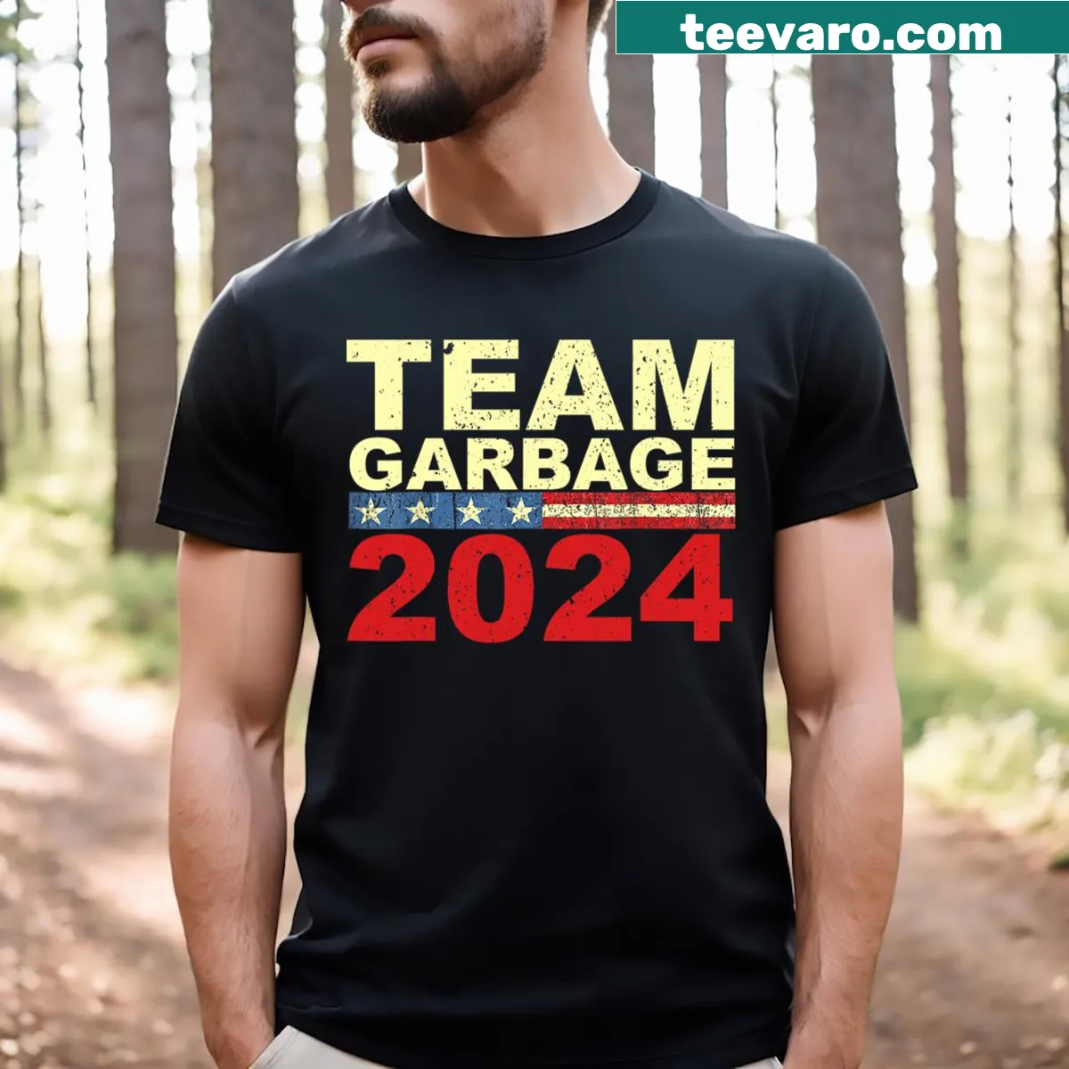 Team Garbage For Trump T-shirt with bold typography — on a men's t-shirt