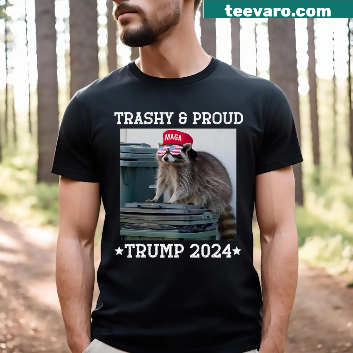 Distressed T-shirt featuring 'Trashy And Proud' slogan against Biden. — on a men's t-shirt