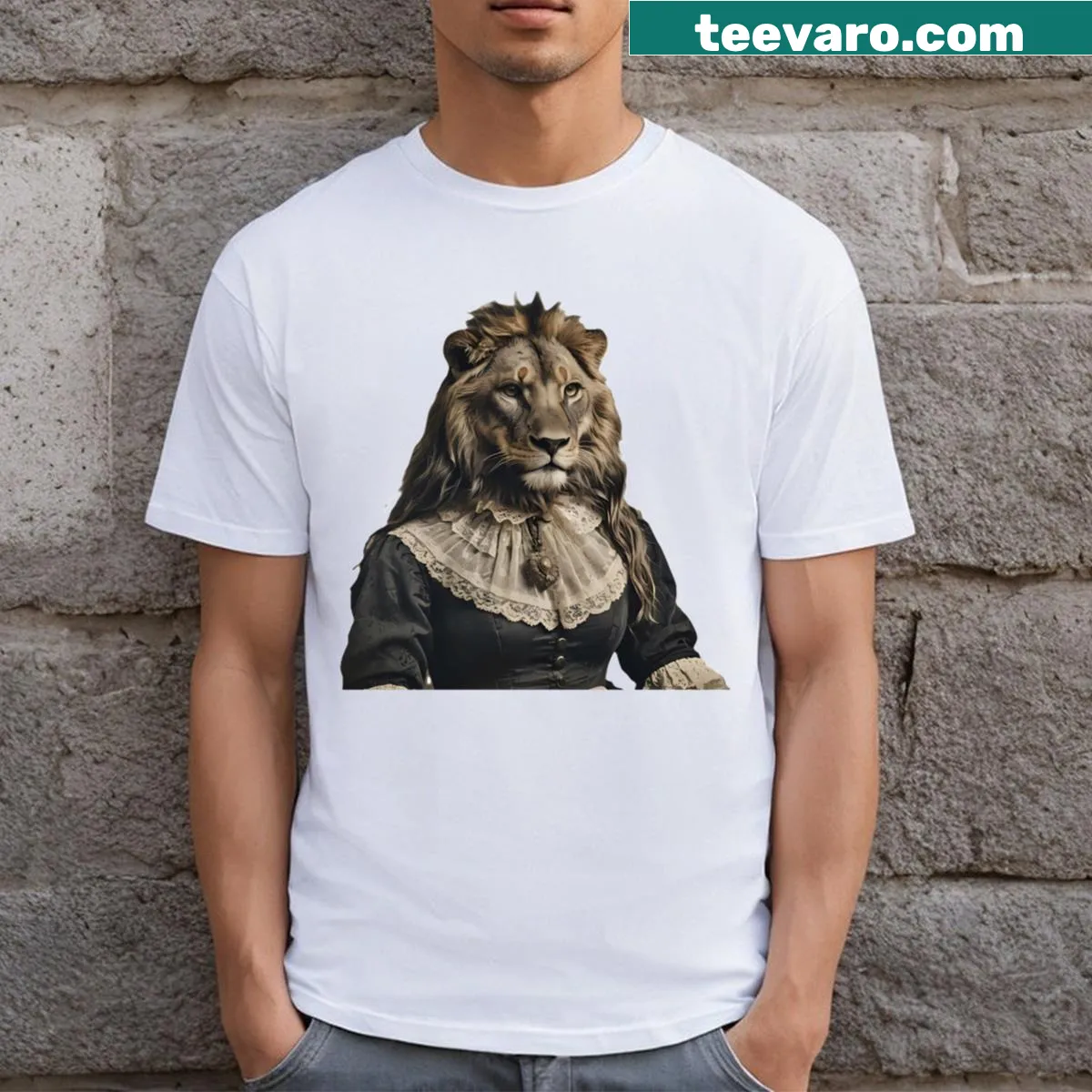 Vintage lioness graphic t-shirt symbolizing strength and femininity — on a men's t-shirt