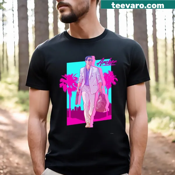 Retro Archer Vice Palm graphic t-shirt design