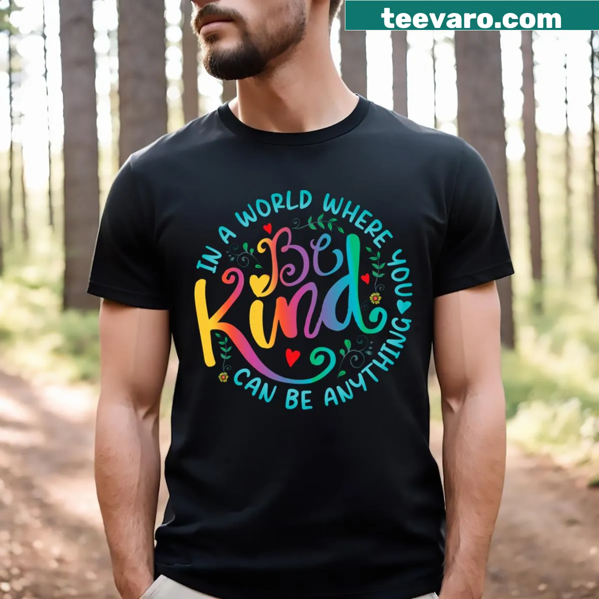 Positive quote kindness T-shirt with floral design — on a men's t-shirt