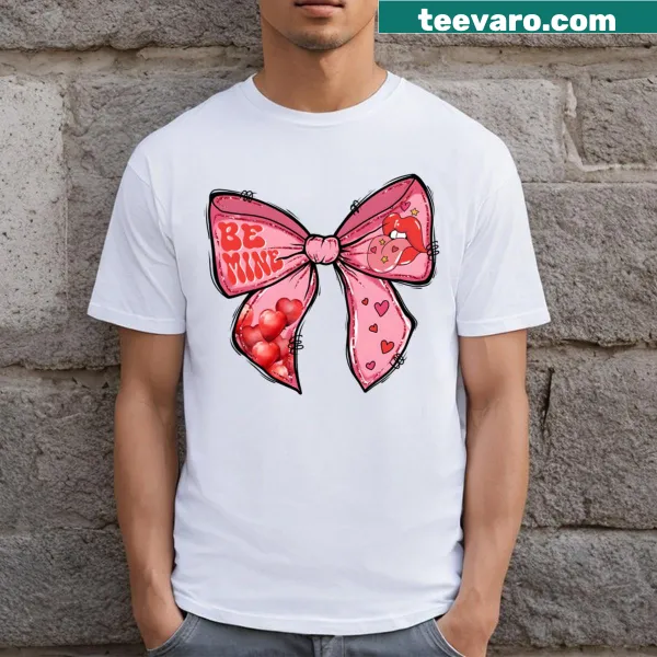 Valentine's Day t-shirt featuring 'Be Mine' and illustrated lips