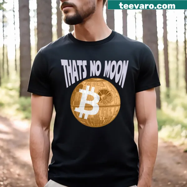 T-shirt featuring a graphic of the Death Star as a Bitcoin symbol.