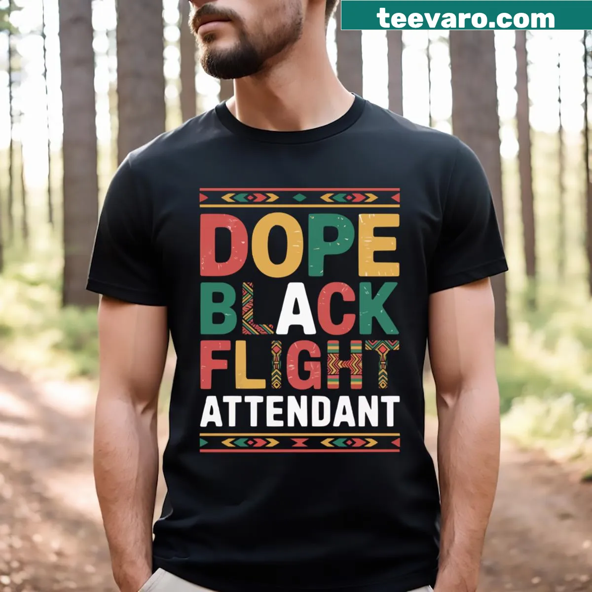 Stylish T-shirt honoring flight attendants with modern text design — on a men's t-shirt