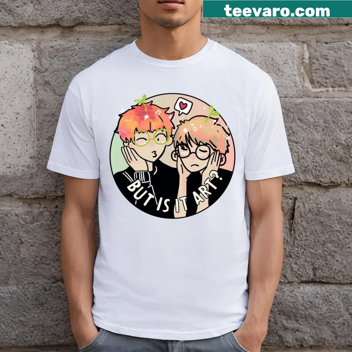 T-shirt with the phrase 'But Is It Art' in bold typography — on a men's t-shirt
