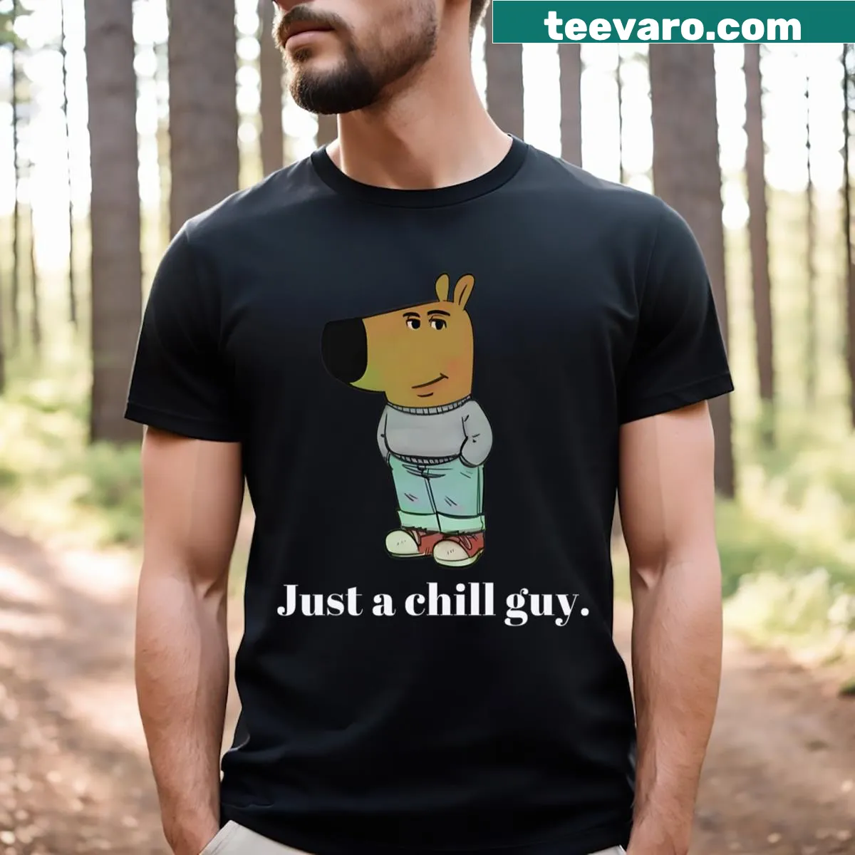 Funny Chill Guy Dog graphic t-shirt with playful text — on a men's t-shirt