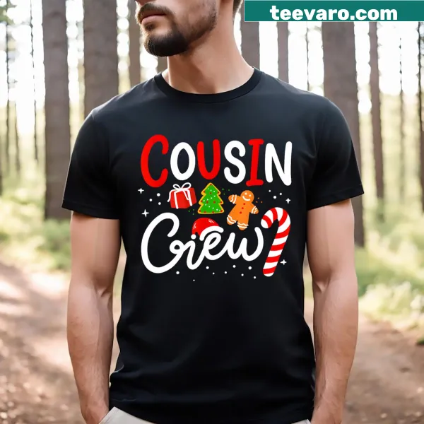 Funny Christmas Cousin Crew T-shirt with Santa hat graphic