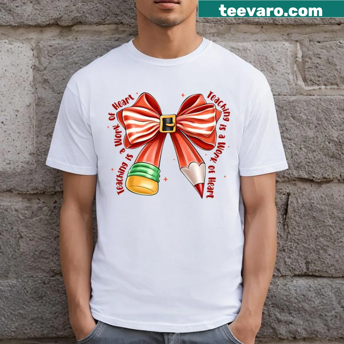 Whimsical Christmas design on a teacher's T-shirt — on a men's t-shirt
