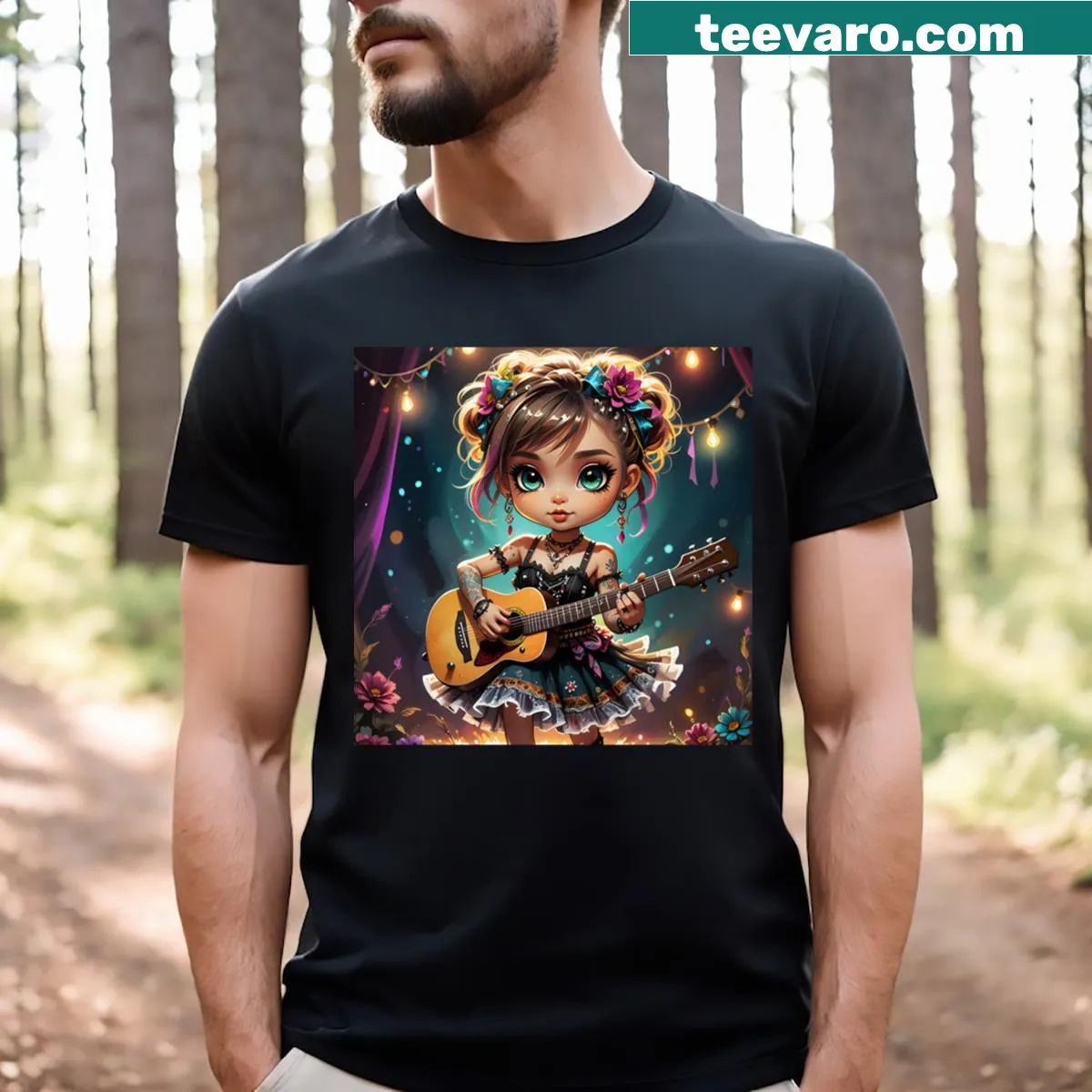 Chibi country singer illustration on a t-shirt — on a men's t-shirt