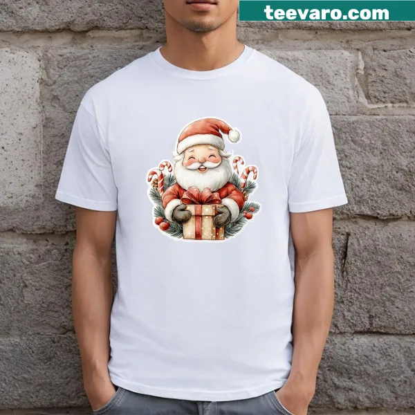 Long T-shirt with cute Santa Claus graphic and big smile