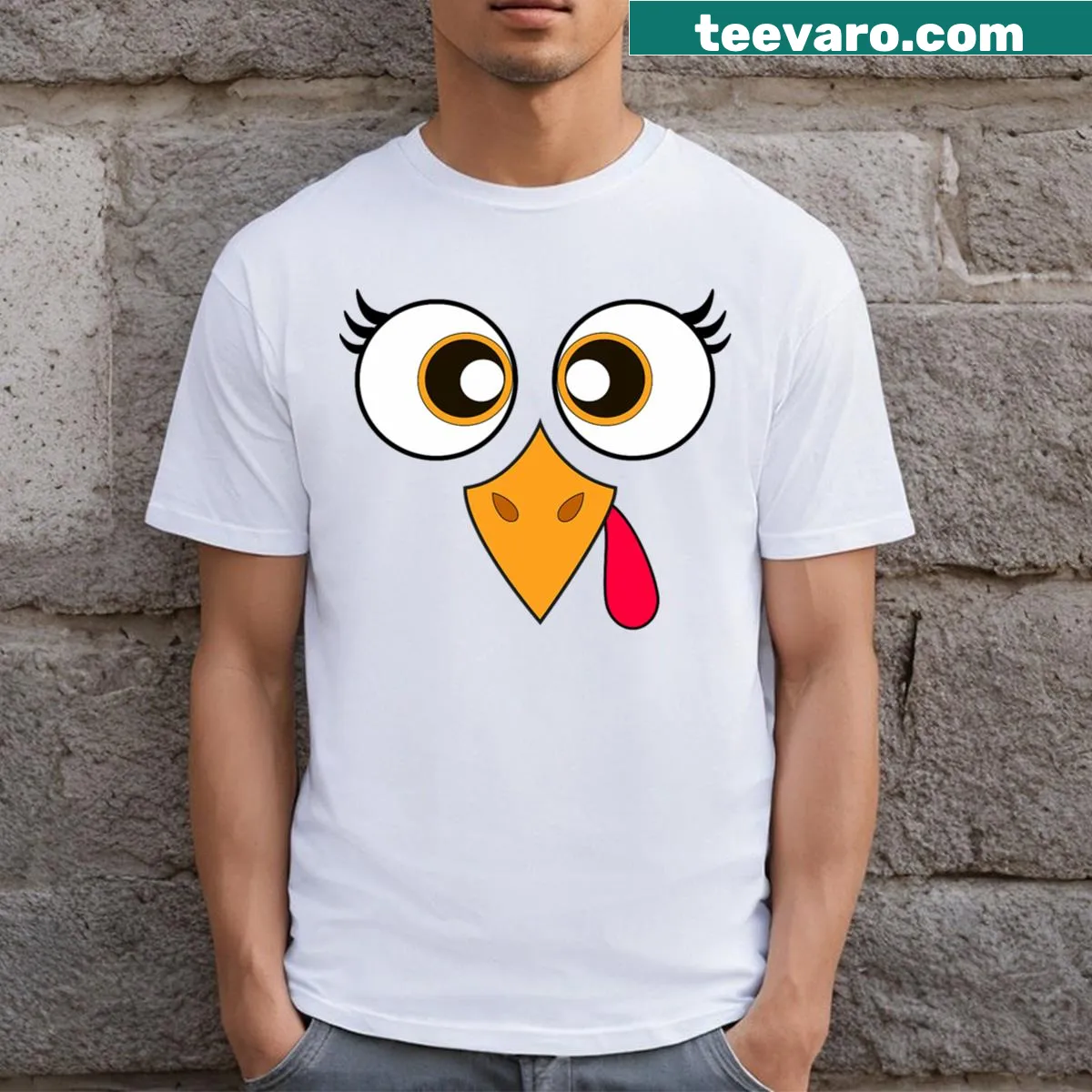 Cute turkey face graphic on a girls' Thanksgiving T-shirt — on a men's t-shirt
