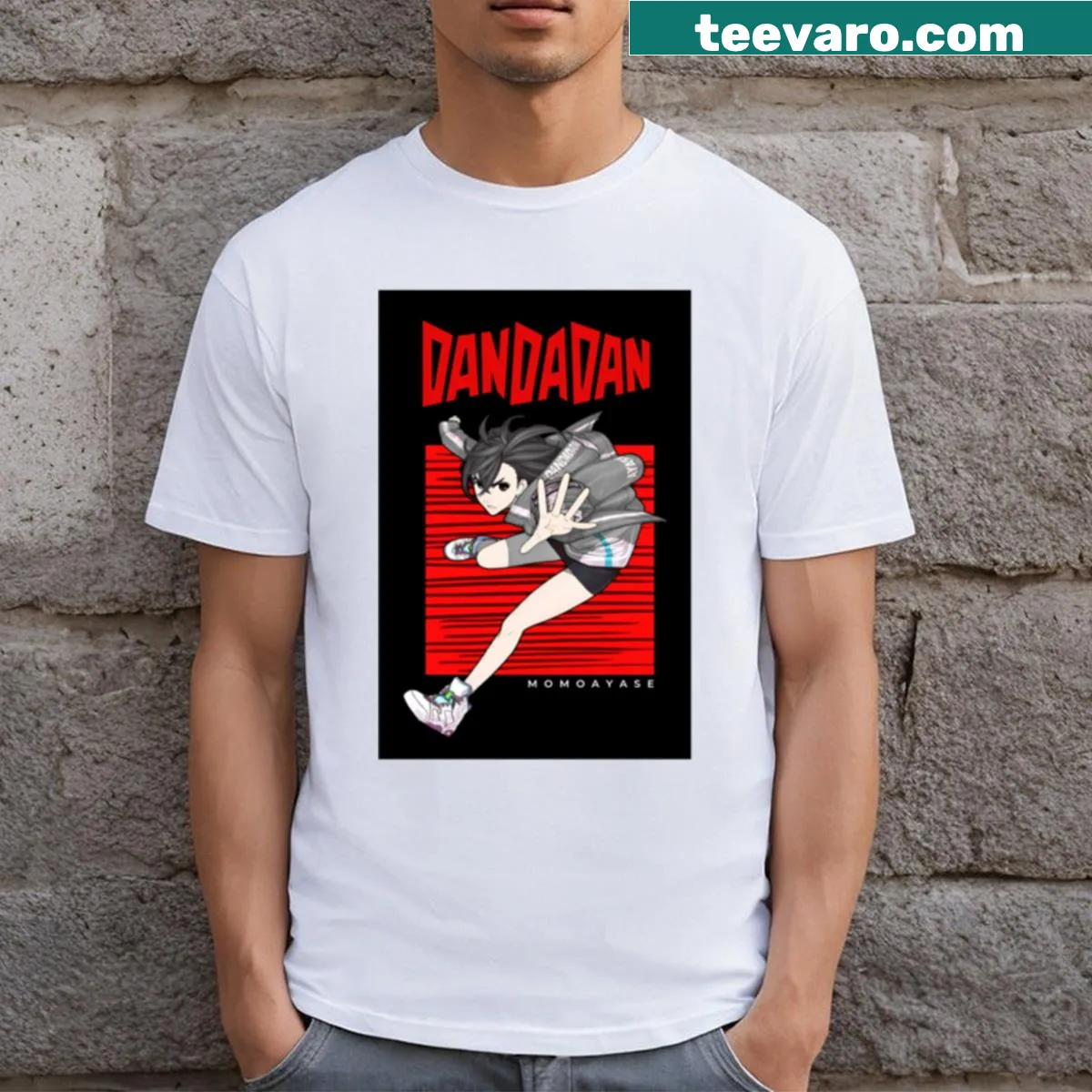 Cartoon design featuring Momo from Dandadan — on a men's t-shirt