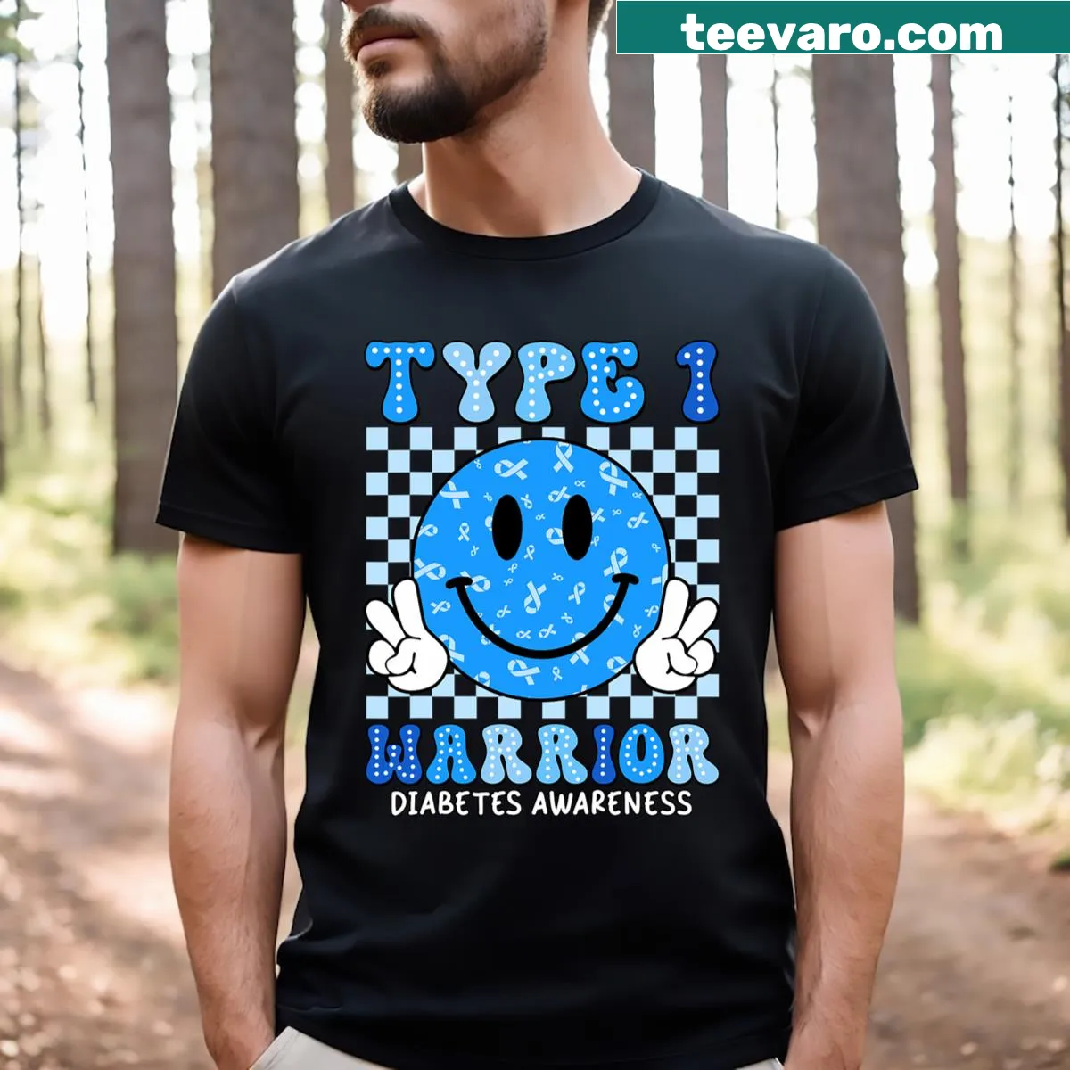 Toddler T-shirt with diabetes awareness ribbon and support message — on a men's t-shirt