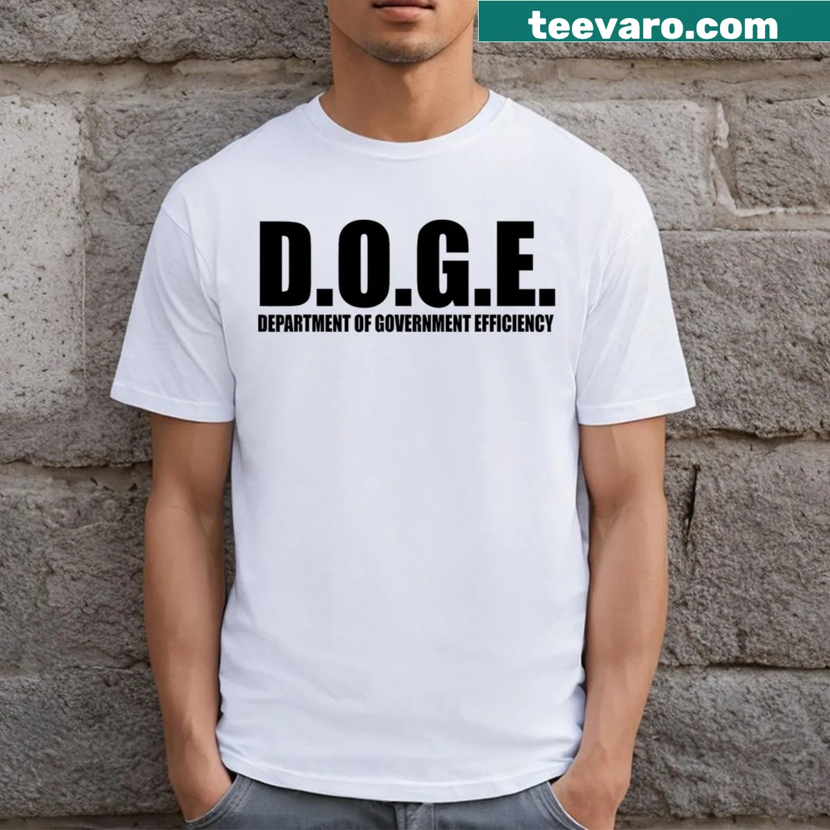 Humorous T-shirt featuring Doge meme and government theme — on a men's t-shirt