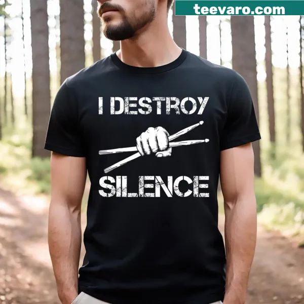 Artistic t-shirt featuring drumsticks and drum set for drummers