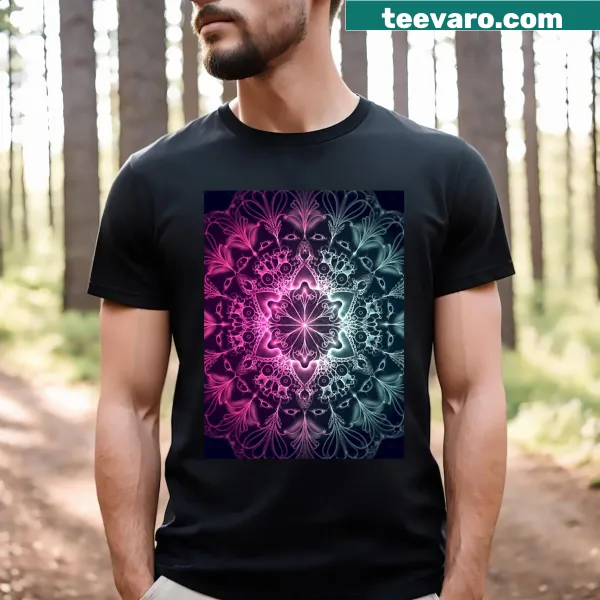 Ethereal mandala graphic T-shirt in pink and green