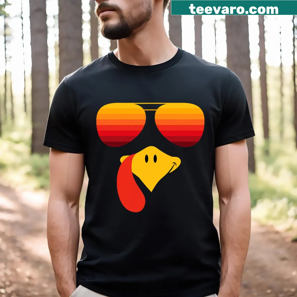Thanksgiving turkey with sunglasses illustration on T-shirt — on a men's t-shirt