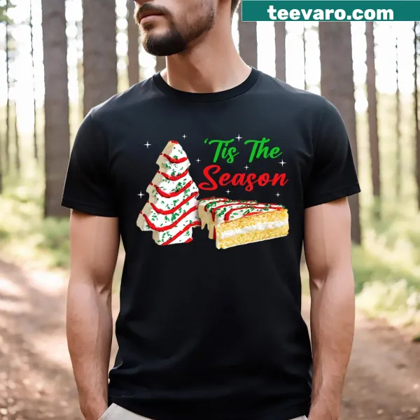 Christmas tree with cakes illustration on a festive T-shirt