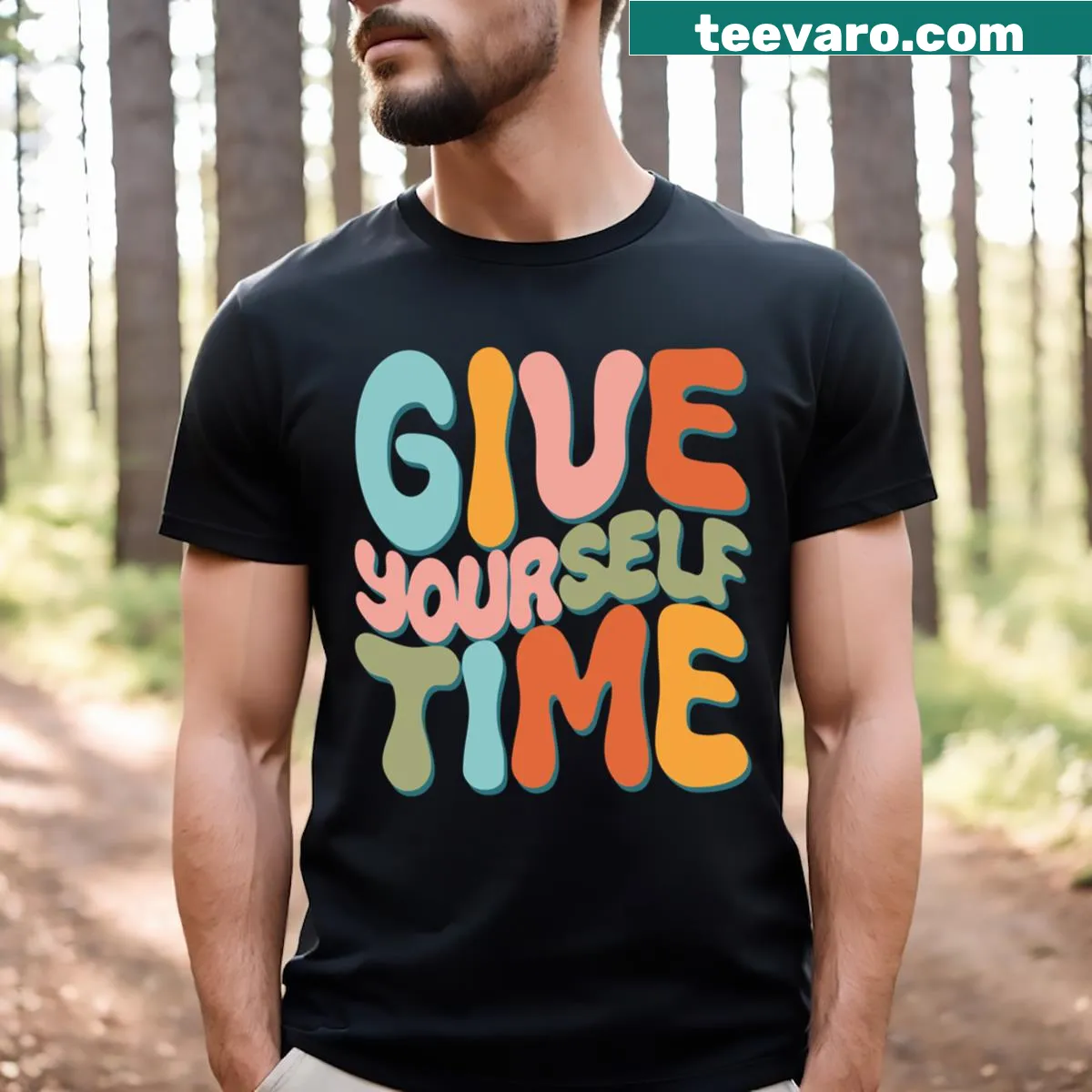 T-shirt with inspiring 'Give Yourself Time' text — on a men's t-shirt