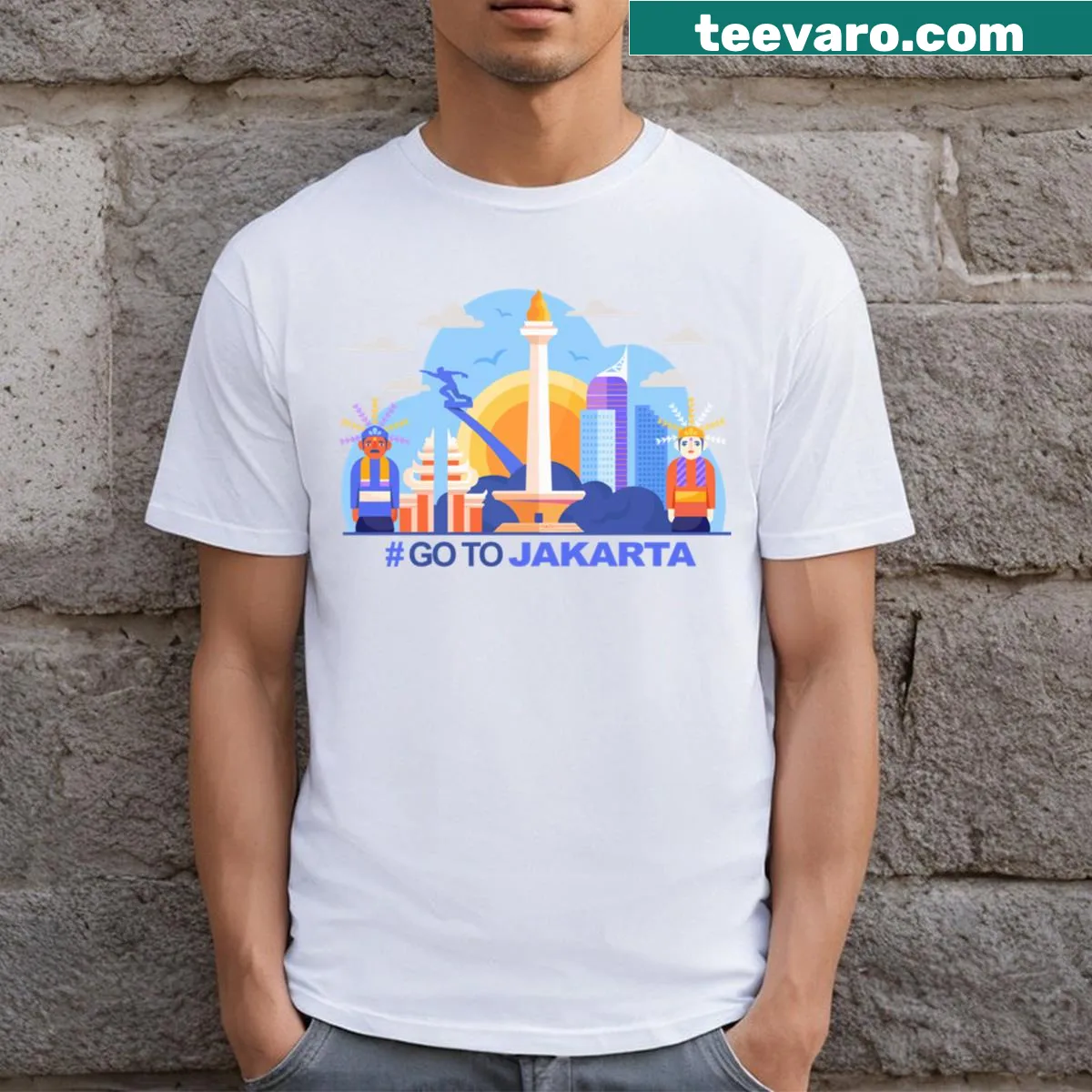 Minimalist T-shirt with 'Go To Jakarta' phrase — on a men's t-shirt
