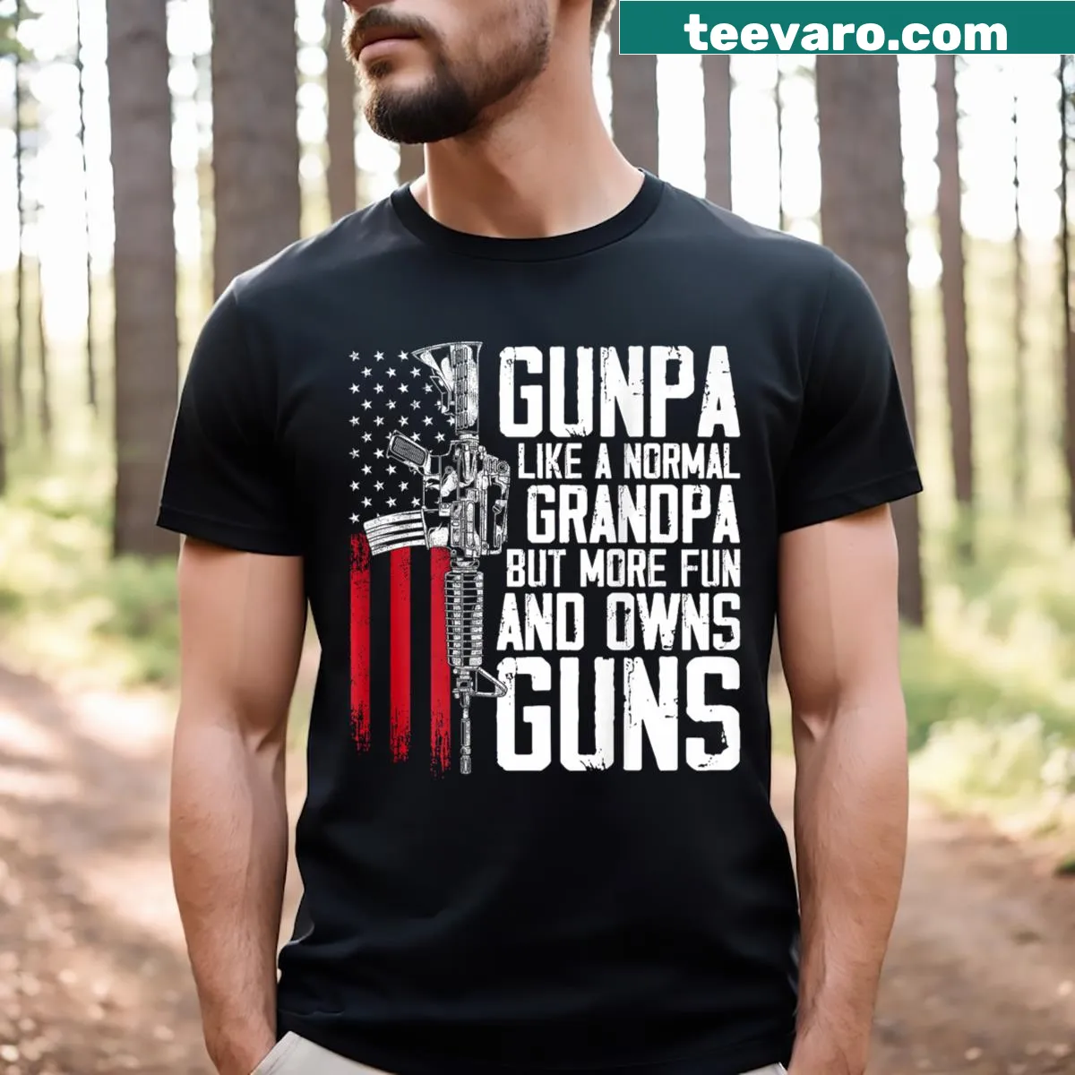 Humorous T-shirt for grandpas with the phrase 'Gunpa Like A Normal Grandpa' — on a men's t-shirt