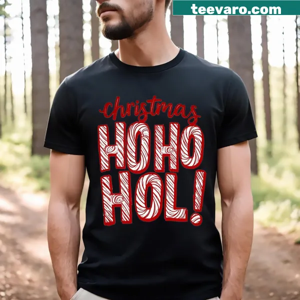 Cheerful Christmas T-shirt with bold 'Ho Ho Ho' typography design