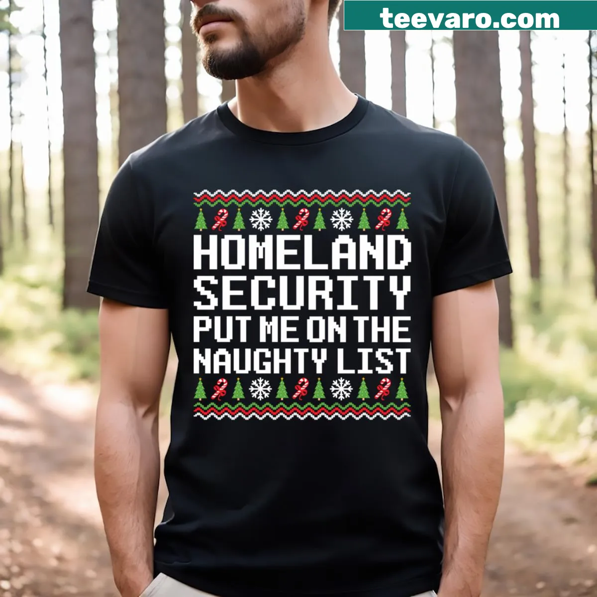 Edgy Christmas T-shirt with humorous naughty list phrase — on a men's t-shirt